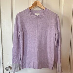 Kinross Cashmere Lilac Women's Crew Neck Sweater with contrast cuffs
